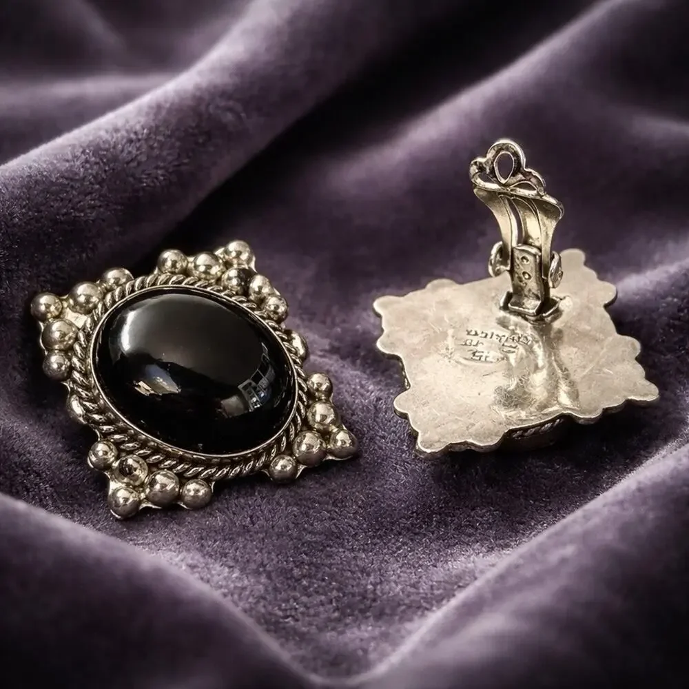Vintage Silver Onyx clip Earrings 25.70 grams Sterling Stunning